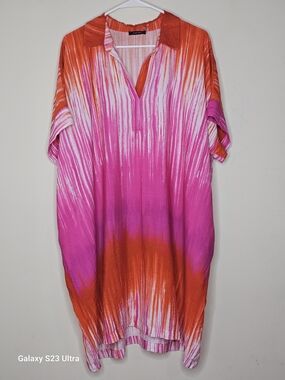 Natori Vibrant Pink & Orange Tunic Top - Women M